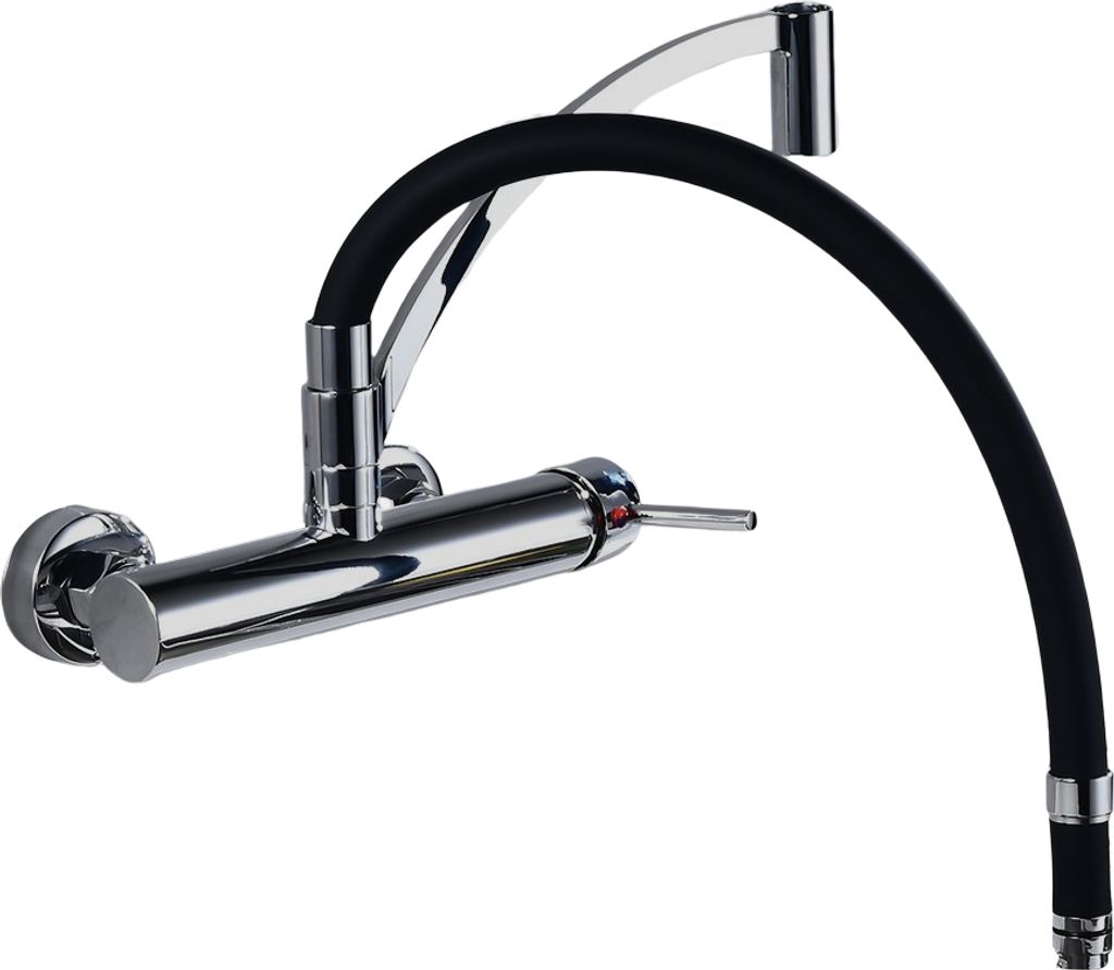 Wandmontage-Küchenarmatur Schwarz – 180° Drehbar, Mit Spritzpistole, Für 2-Loch Waschbecken (Messing, 25 Cm)
