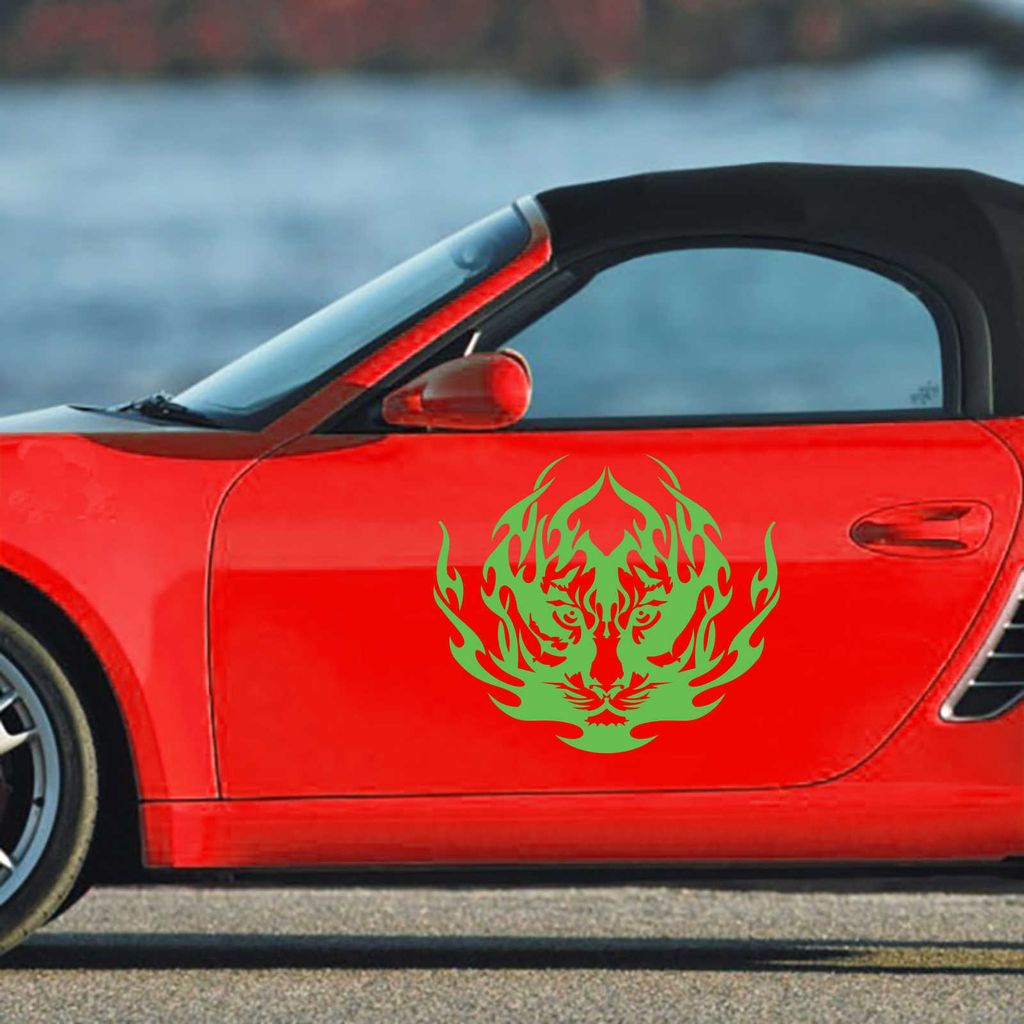 Aufkleber - Autoaufkleber "Tiger Tribal" 2 Stk. je 50cm x 43cm lindgrün - Tuning Carystyling Heckscheibe Auto