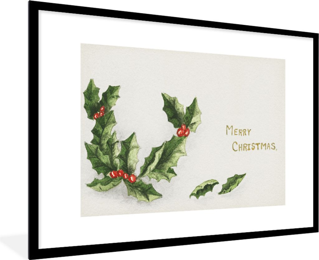 MuchoWow Gerahmtes Poster Weihnachten - Stechpalme - Weihnachtsschmuck 90x60 cm - Poster mit Schwarzem Bilderrahmen Wandposter Rahmen Foto Bilder...