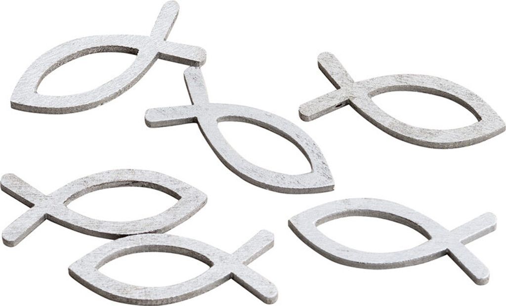 8 Holz Fische 4cm Streufische Streudeko Taufe Geburt Kommunion Konfirmation Tischdeko , Farbe:silber