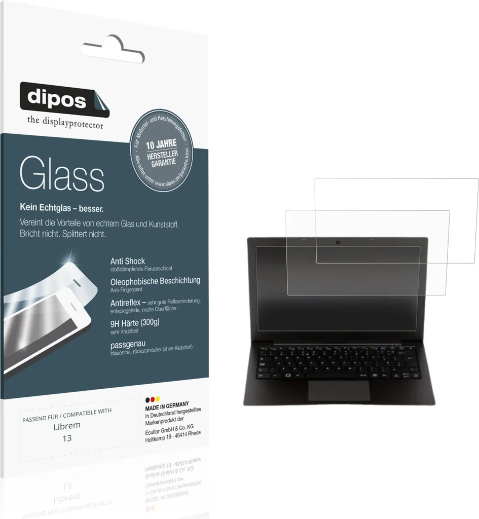 2 Pezzi dipos Glass 9H per Purism Librem 13 - Protezione Vetro Opaco