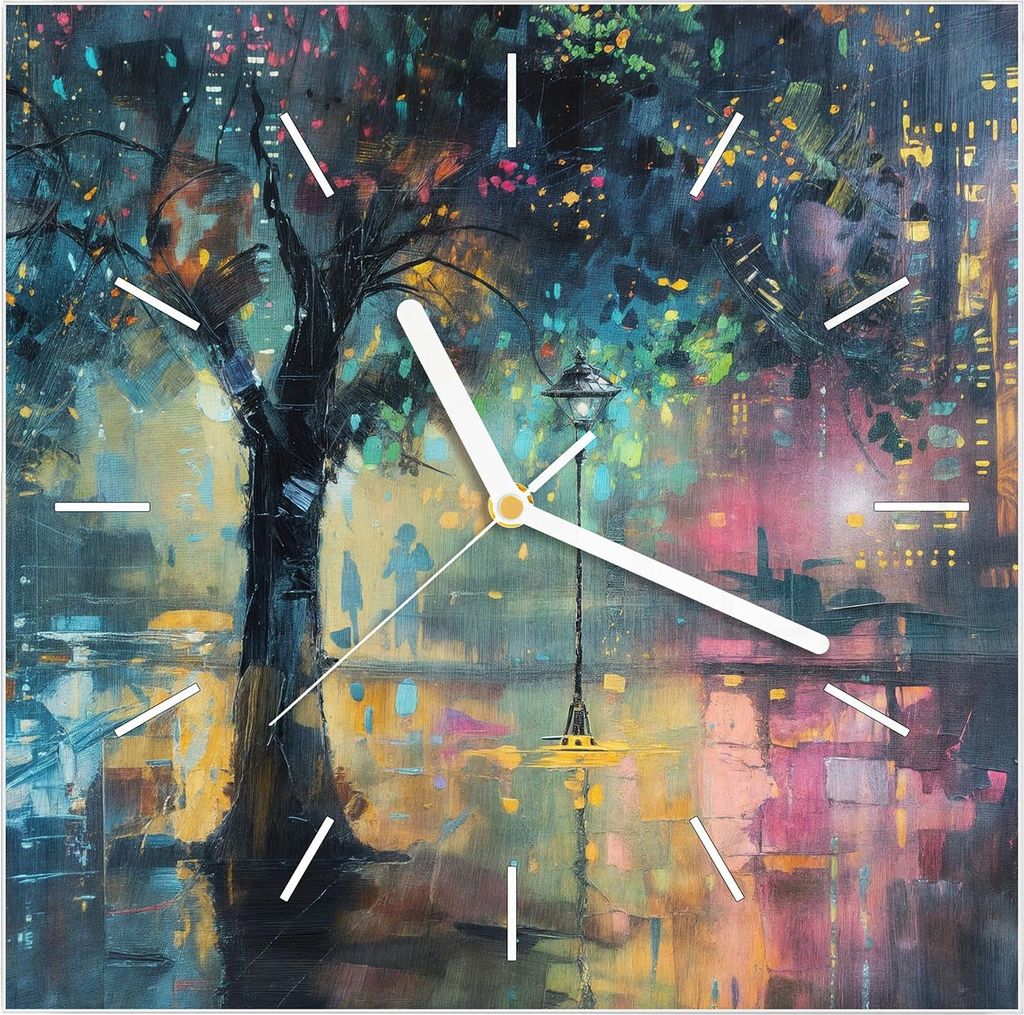 Wanduhr aus Glas mit Motiv Regen in der Stadt- 30 x 30 cm - inkl. Aufhängesystem