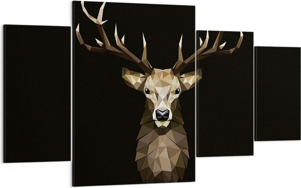 Bild auf Leinwand - Leinwandbild - 4 Teile - Geometrisch Hirsch Modern - 160x90cm - Wand Bild - Wanddeko - Wandbilder - Leinwanddruck - Bilder - Wa...