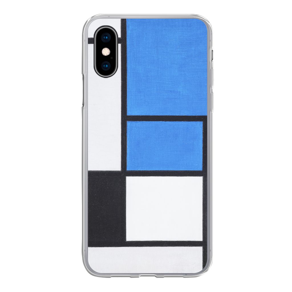 MuchoWow Handyhülle Schutzhülle Hülle für iPhone X Komposition mit Blau, Rot, Schwarz, Gelb und Grau - Piet Mondrian Silikon Softcase Handy H...