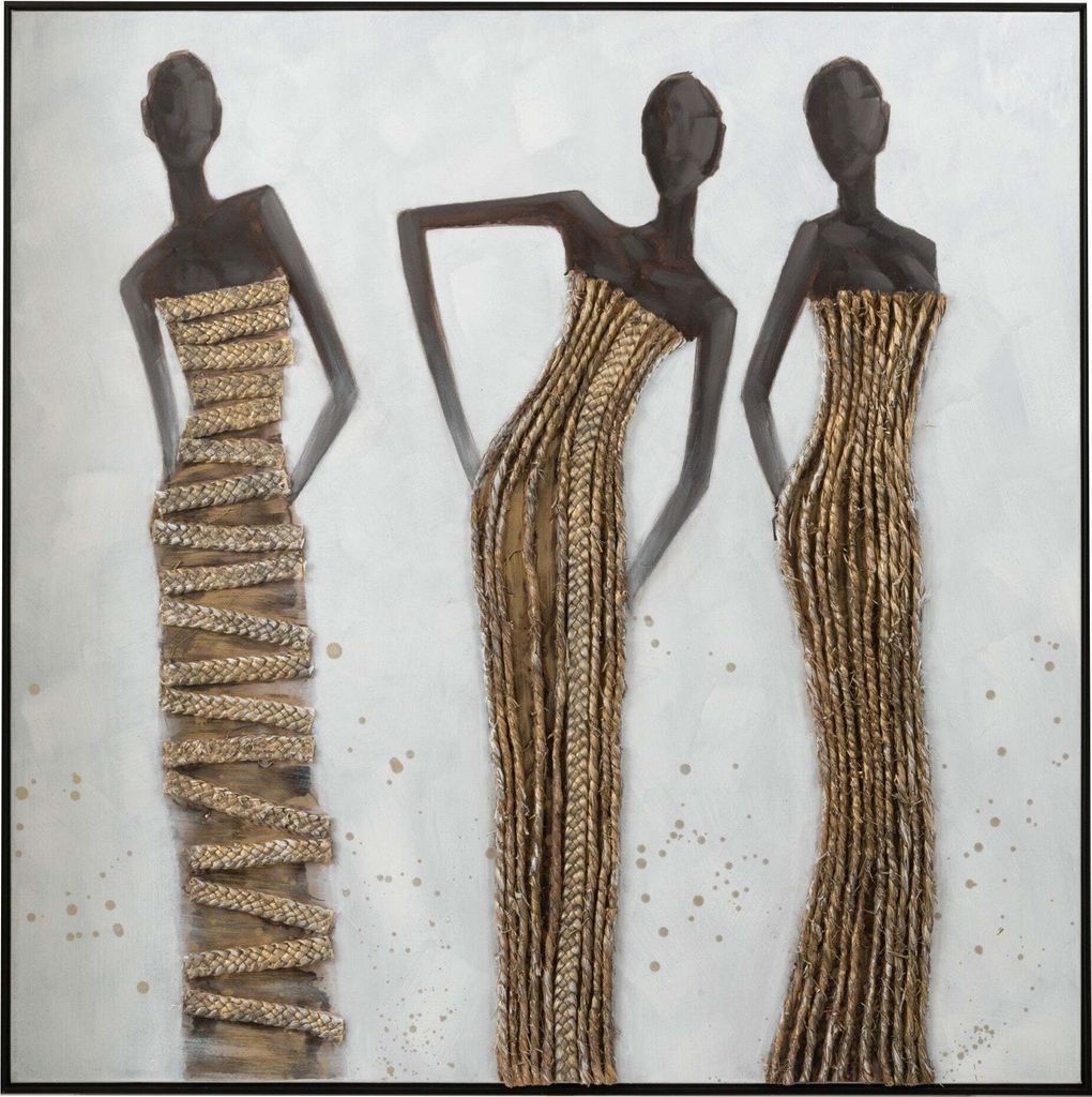 XXL Leinwand Bild - Wanddekoration - 3 Afrikanische Frauen - Acrylfarbe - Seil Deko - Farb Mix 120x120cm