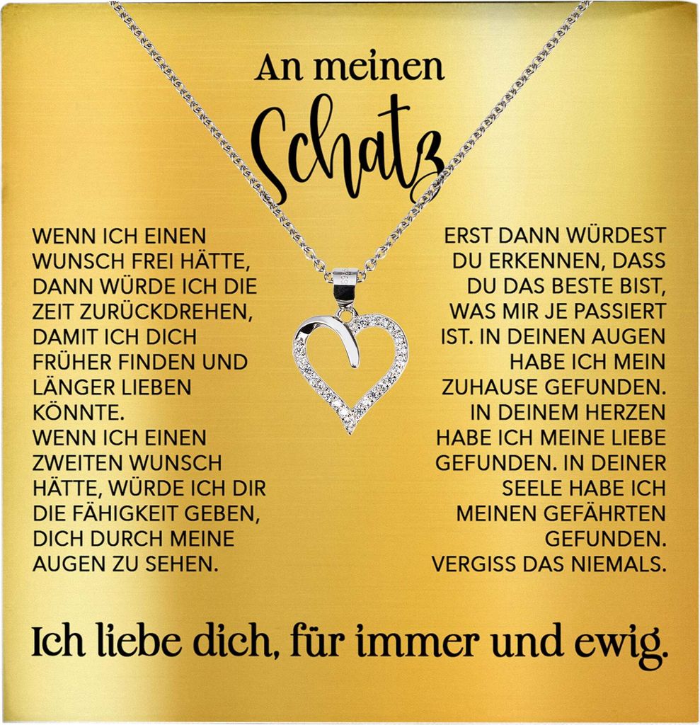 22Feels Schatz Ich Liebe Dich Frauen Geschenk Ehefrau Freundin Herz Halskette Valentinstag Hochzeitstag Jahrestag (Damen Silber 925/000 Schmuck)