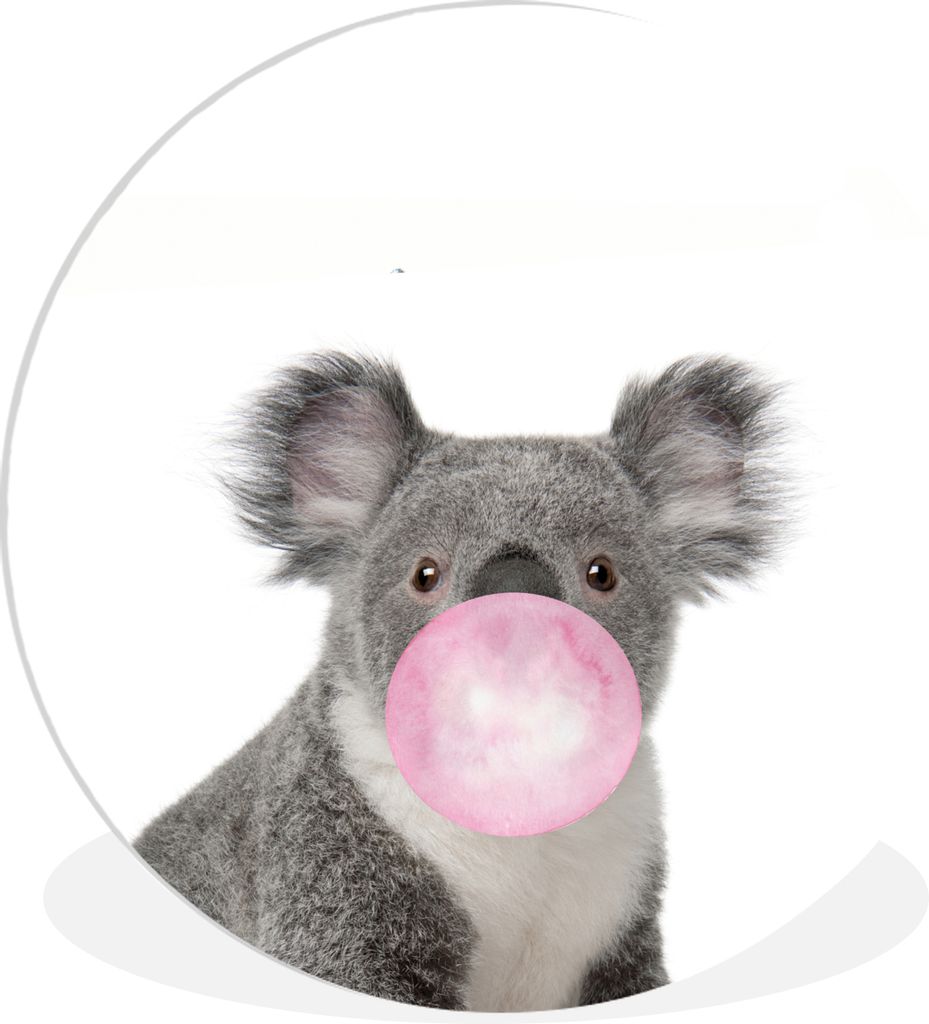 MuchoWow Rundes Wandbild - Runde Bilder Kaugummi - Koala - Mädchen - Kinder - Tiere - Rosa Ø 60 cm Kreis Wanddekoration Kunststoff - Wandkreis ...
