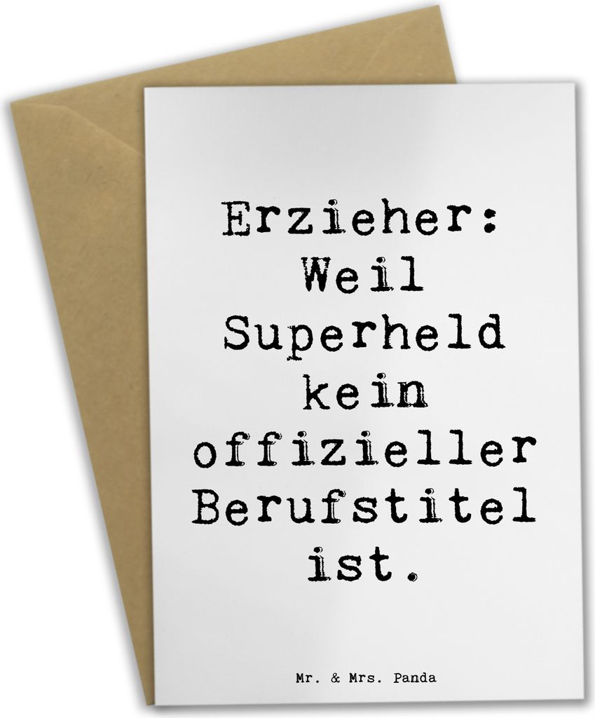 Mr. & Mrs. Panda Klappkarte Spruch Erzieher Superheld - Weiß - Geschenk, Berufsalltag, weihnachtskarten, Erziehung, glückwunschkarten, Bezugspers...