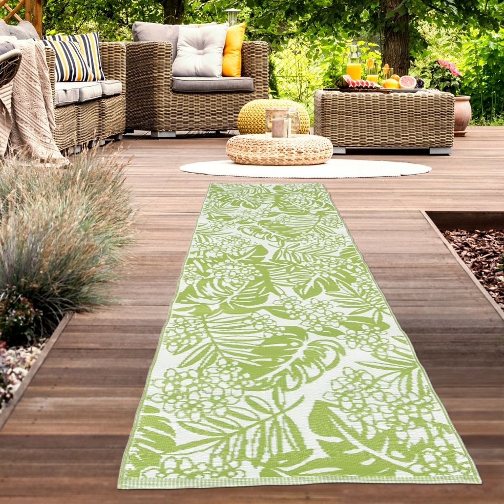 Pflegeleichter Outdoor-Teppich mit tropischem Design in Produktbild 