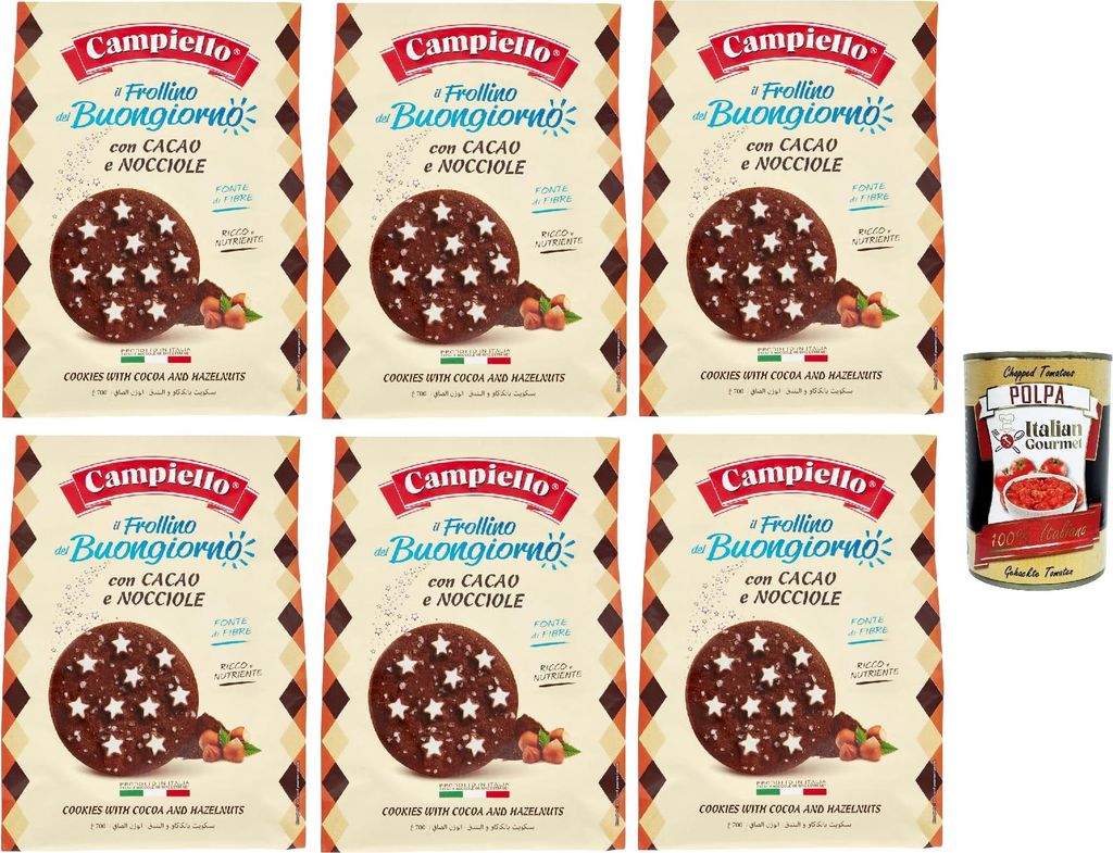 Campiello Il Frollino del Buongiorno con cacao e nocciole Shortbread mit Kakao und Haselnüssen, biscuits cookies 100% Italienische Kekse 6x 700g +...