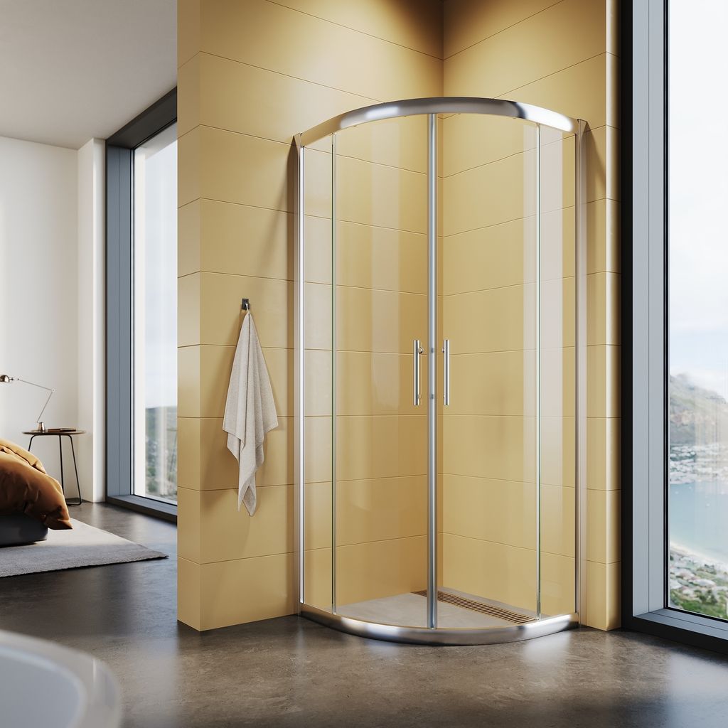 SONNI Viertelkreis Eckeinstieg 80x80 cm Runddusche Schiebetür Duschabtrennung Duschkabine