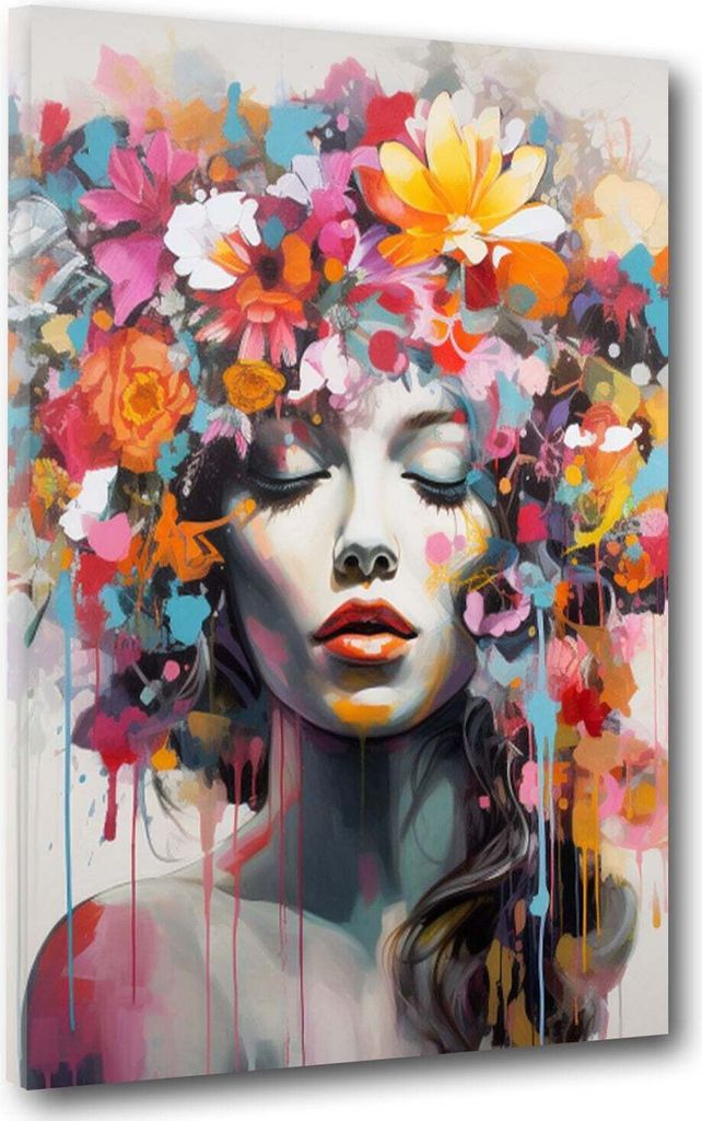 Leinwandbild Wandbild wunderschöne Frau Flower Kunstdruck XL Wanddeko: 90x120x2cm