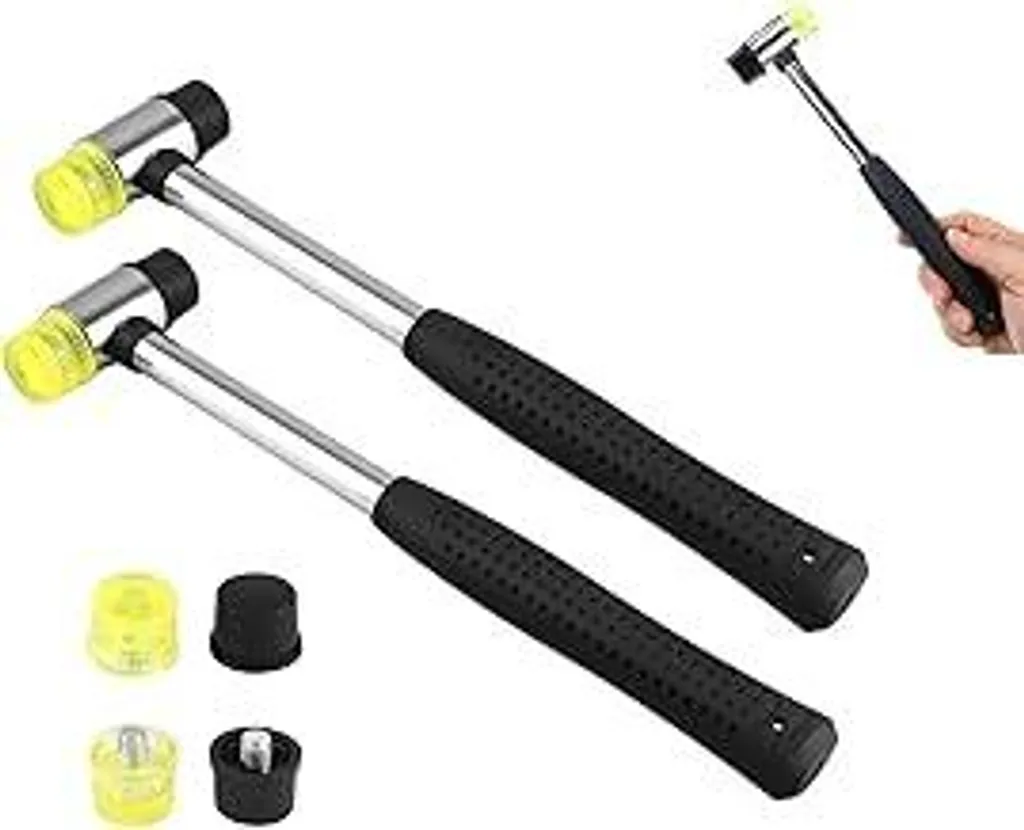 2 pezzi di martello di gomma, martello a doppia testa da 25 mm, martello delicato Con 4 teste di ricambio Con impugnatura in gomma antiscivolo per lavorazione del cuoio Utensili manuali fai da te Utensili per installazioni domestiche - 1