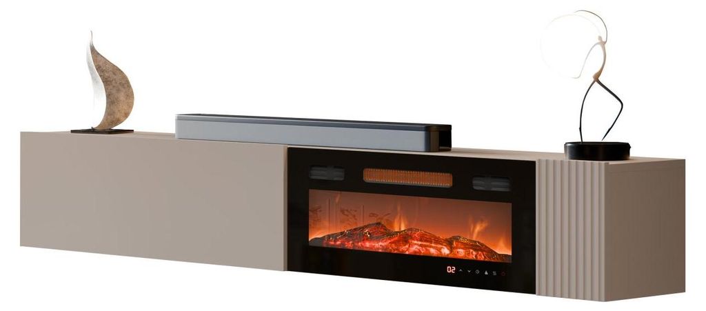 MIRJAN24 TTV-Lowboard Capital 200 EF mit Kamin, Wohnzimmer TV-Tisch, TV-Schrank mit zwei Klappen, Gasdruckfeder (Farbe: Cashmere)