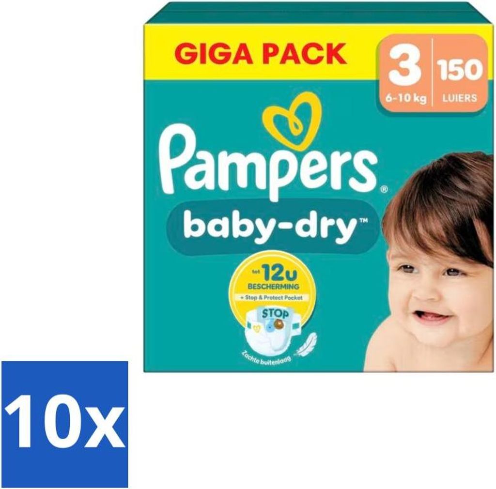 Pampers – Windeln – Baby Dry Größe 3 – 150 Windeln - Vorteilspack - 10 Stücke