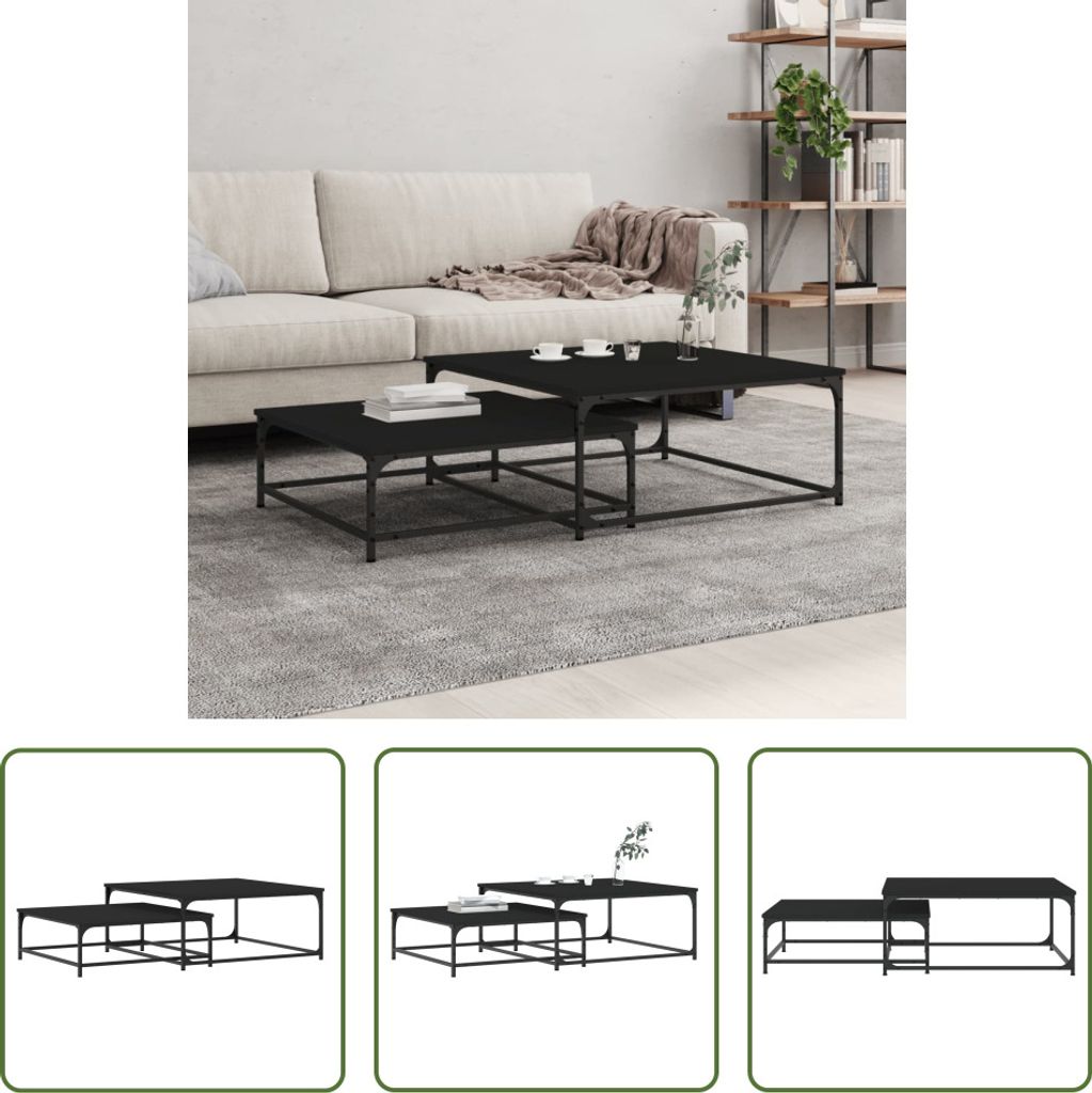The Living Store Satztische 2 Stk. Schwarz Holzwerkstoff