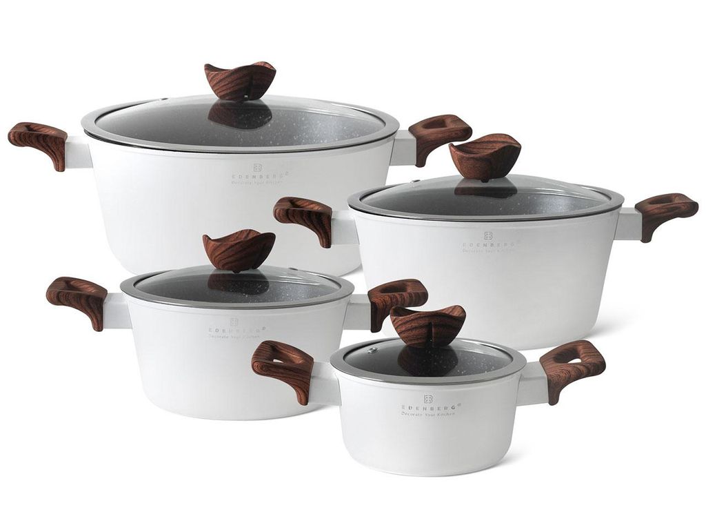 Rossa Bella Weiße Topfset 8tlg Multifunktionaler mit marmorierter Beschichtung, Töpfe beschichtet, Kochtopf Set| Kochgeschirr Set RB614