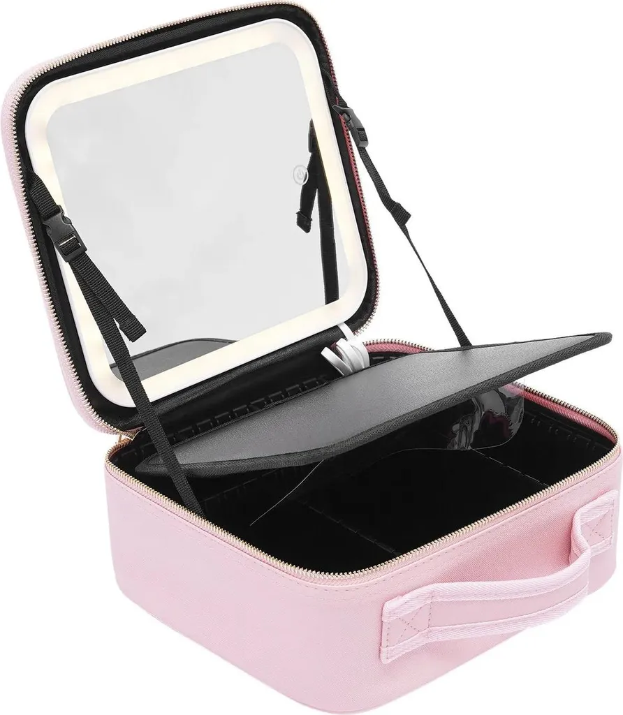 Organisateur de Maquillage Antichoc avec Miroir LED pour Maquillage Précis