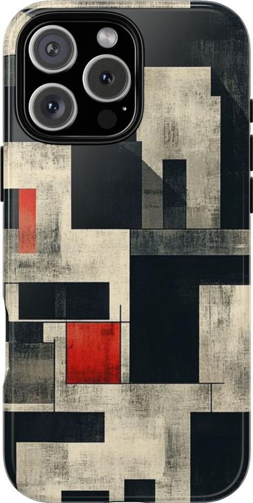 Abstraktes geometrisches Muster mit roten Akzenten – Hülle Kompatibel mit iPhone 16 Pro Max