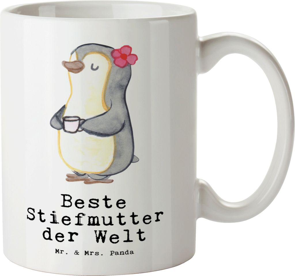 Mr. & Mrs. Panda jumbotasse Pinguin Beste Stiefmutter der Welt - Weiß - Geschenk, Dankeschön, Jumbo Tasse, Muttertag, Keramiktasse, Haferl, weiss...