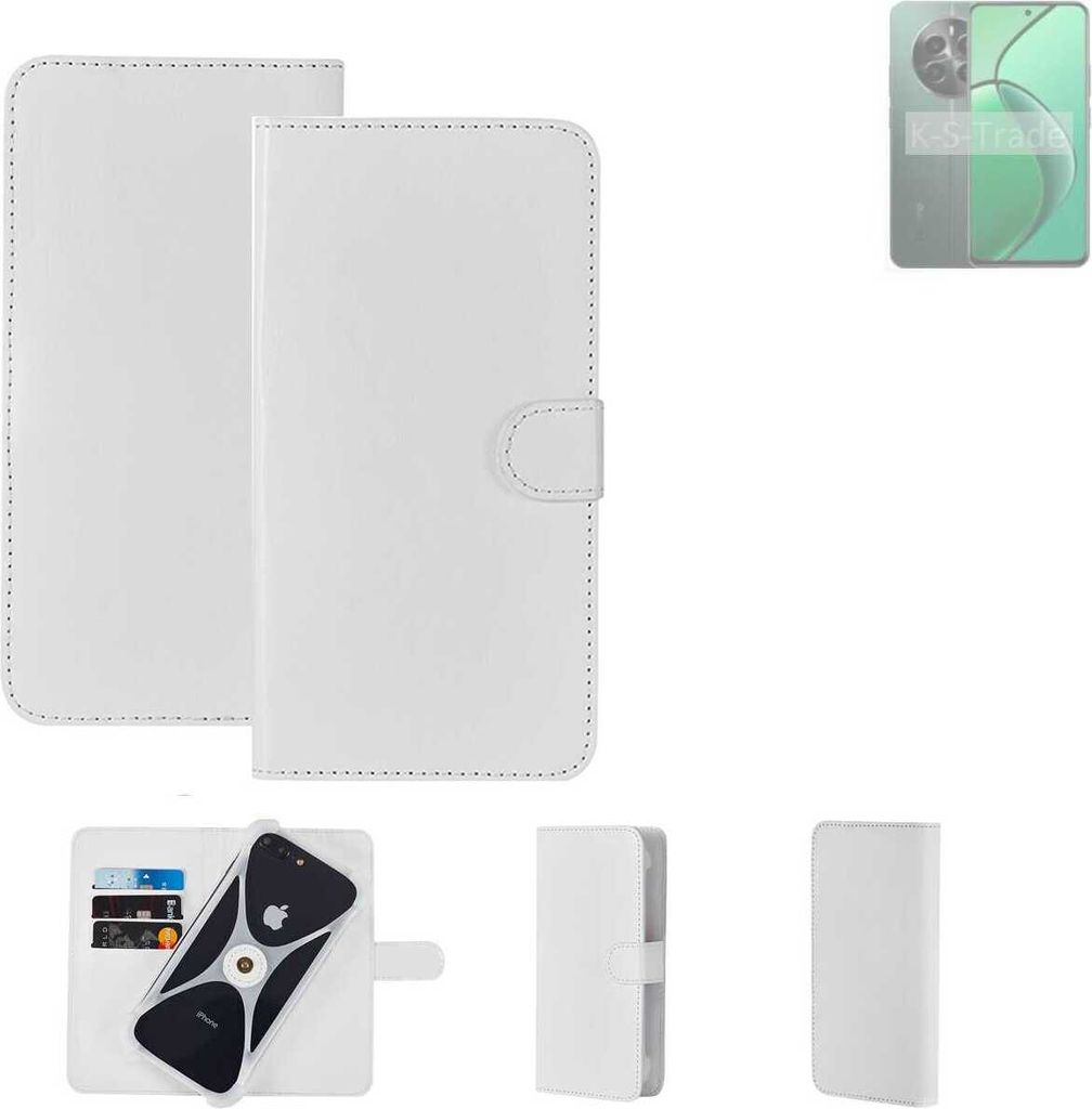 K-S-Trade Handy Hülle Schutz Hülle kompatibel mit Realme 13 4G Cover Case Bookstyle Bumper weiß 1x