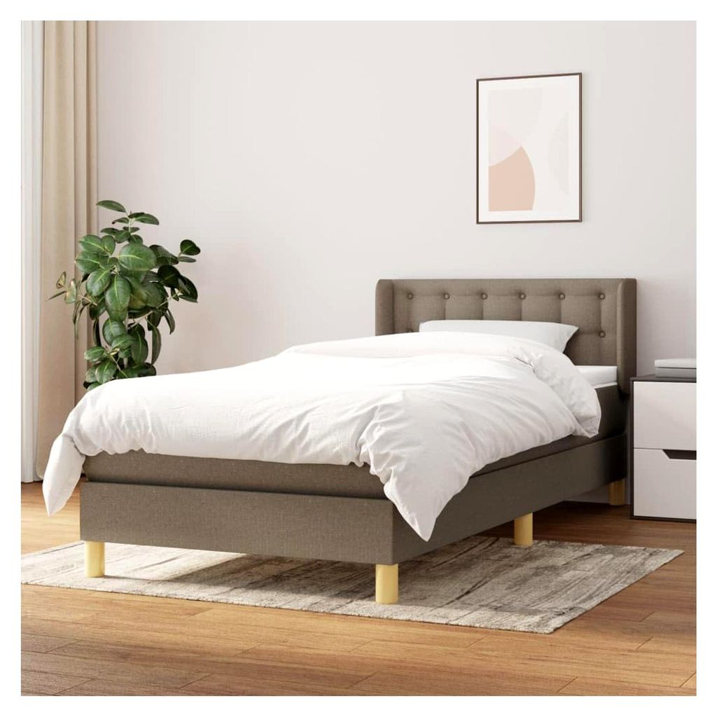 Lattenrost mit Matratze, Taupe, 90 x 200 cm, Stoff, Plattformbett, mit Lattenhalter, einfache Montage, für Schlafzimmer, Erwachsene
