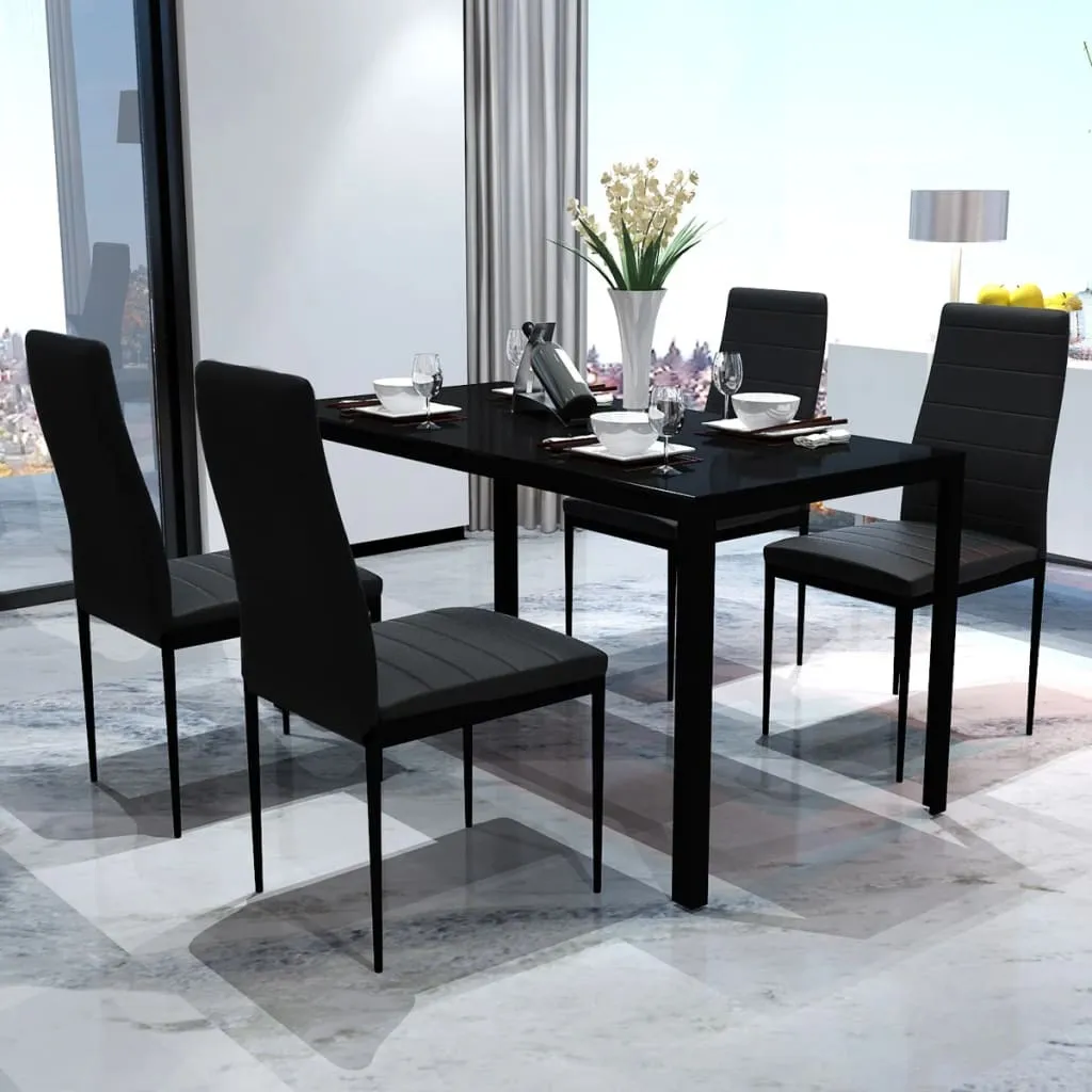 Ensemble Table et 4 Chaises de Salle à Manger Noires Design Compact - 2