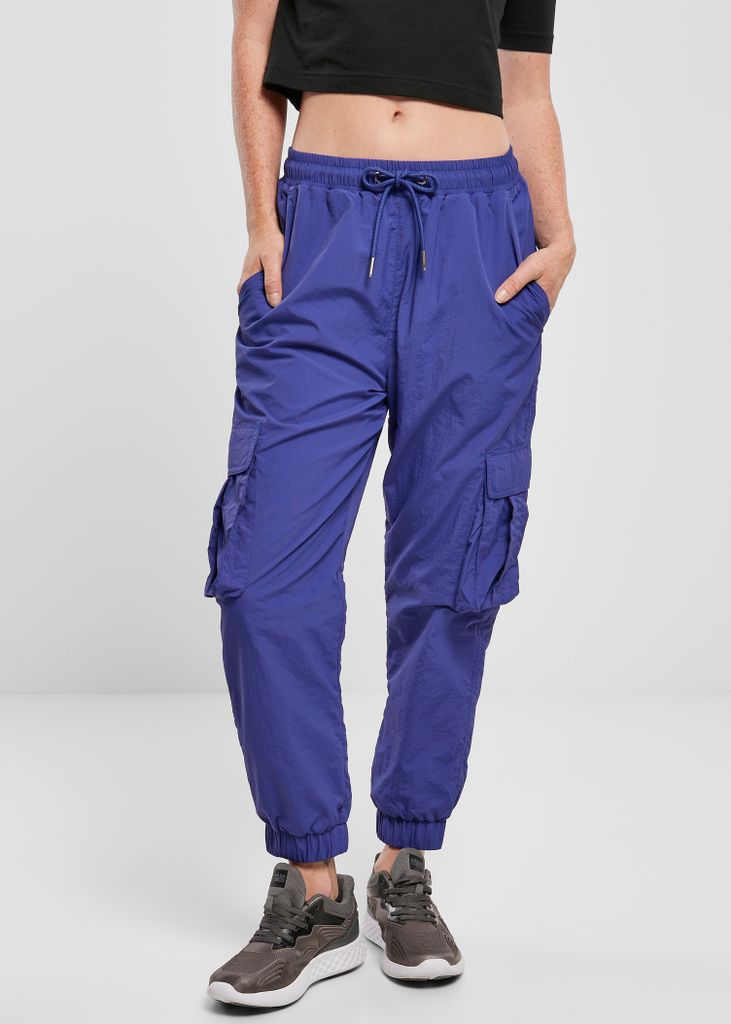 Urban Classics Damen Hose Ladies High Waist Crinkle Nylon Cargo Pants Bluepurple-XS