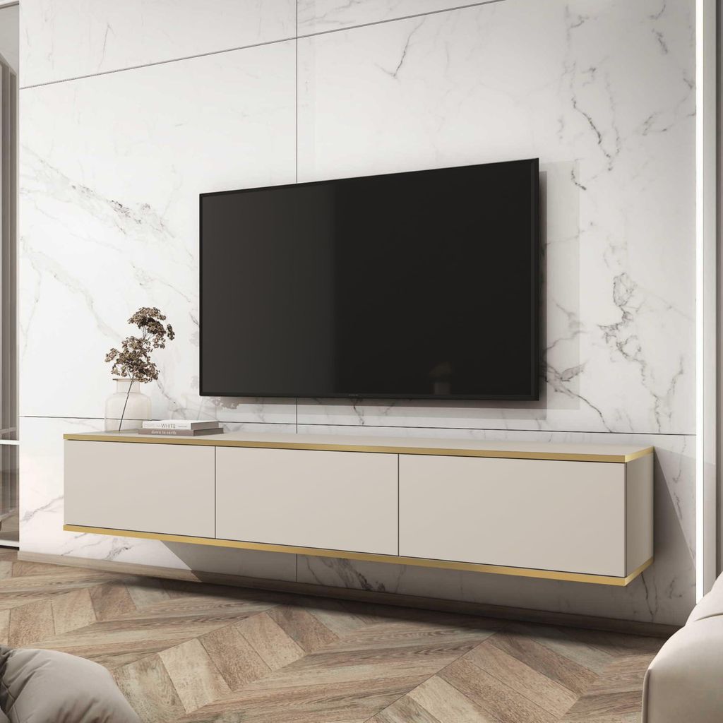 Banff TV175 - TV-Schrank, beige glatte Front, Eiche artisan, Breite 175 cm, Höhe 30 cm, Tiefe 32 cm