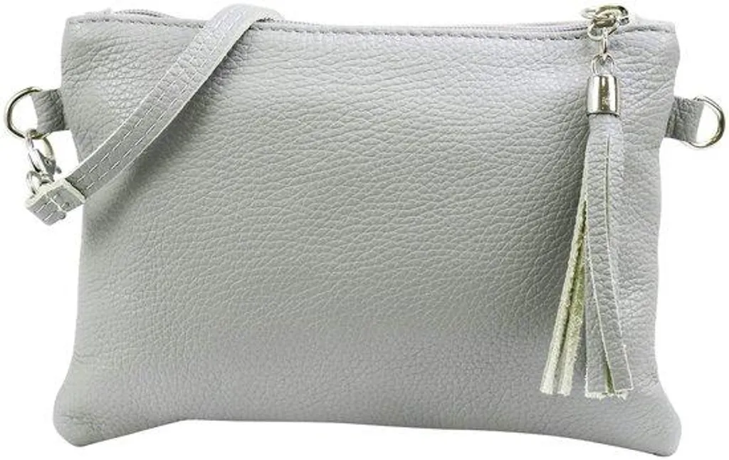 Petite pochette en cuir gris clair Anny G248 - Sac de soirée 22x15 cm