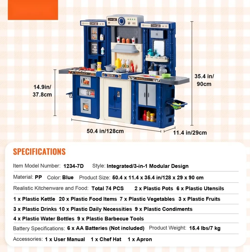 Cuisine enfant créative 3 en 1 bleue - Set complet de 74 accessoires