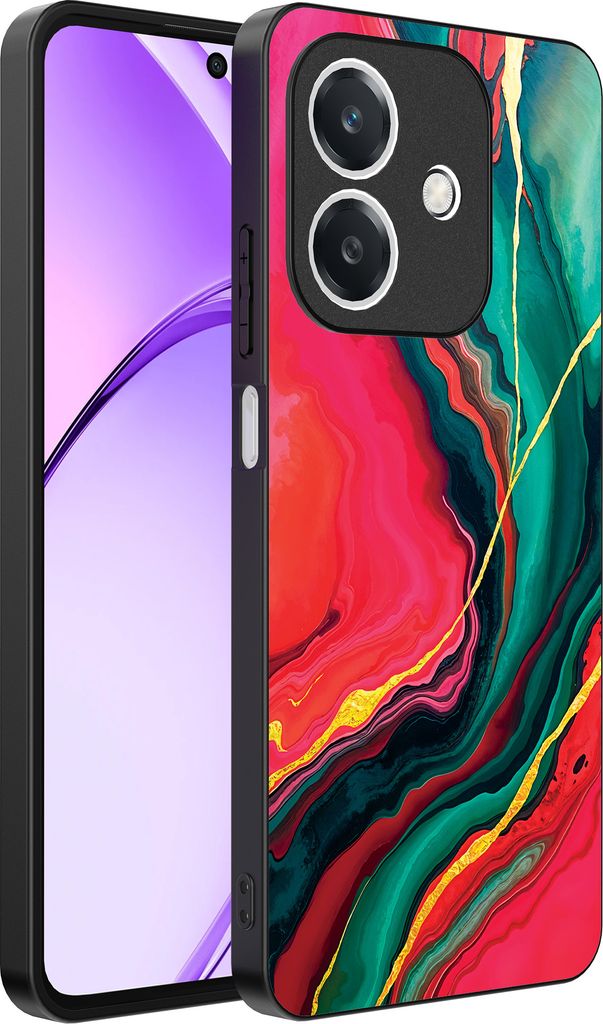 Smartphonica Handytasche passend für Oppo A3 - A3X mit rot grünem Marmor Print - TPU Backcover Case rot grün Marmor Design