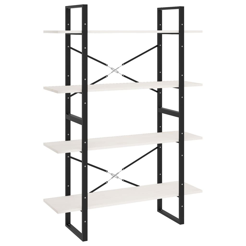 vidaXL Bücherregal 4 Böden Weiß 100x30x140 cm Massivholz Kiefer