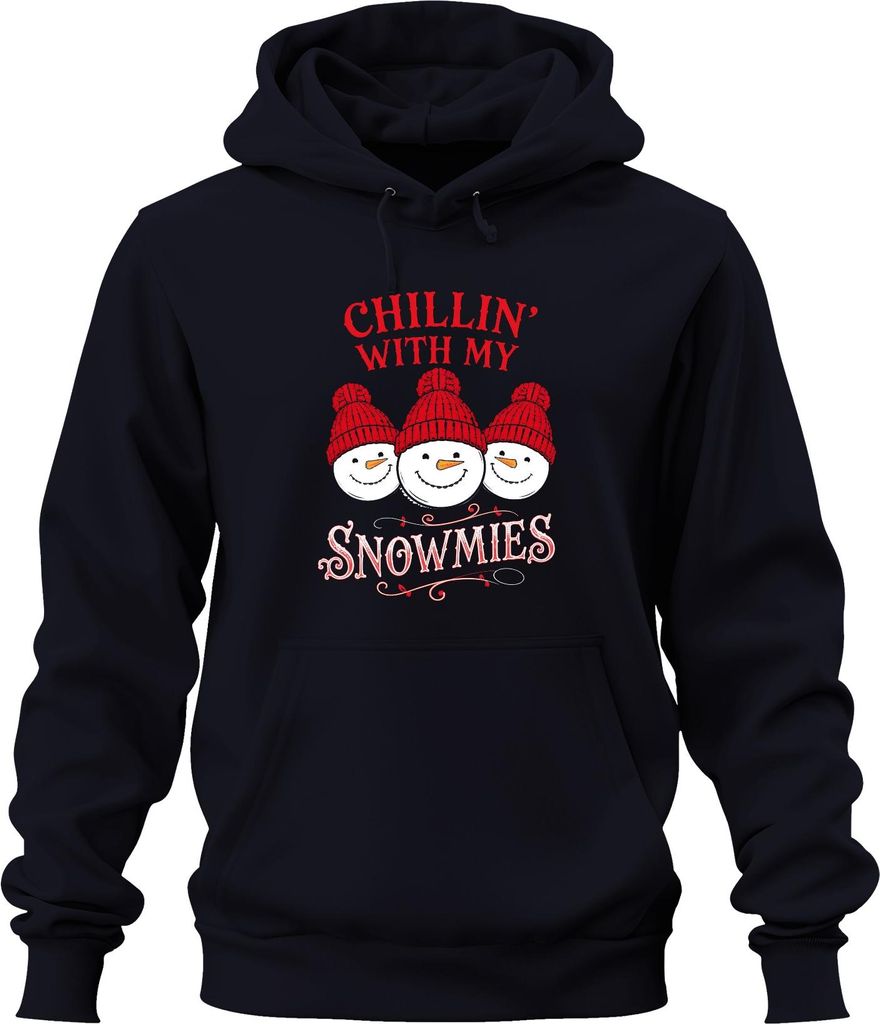 Chillin' With My Snowmies Weihnachten Schneemann Winter Lustig Uni Hoodie Kapuzenpullover, Navy, L