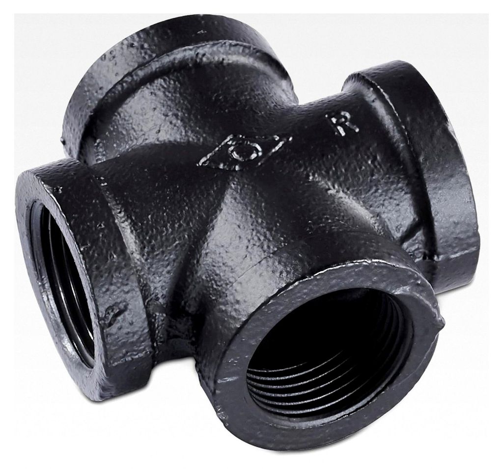 Temperguss Fitting 4-Fach - 3/4 Zoll für DIY Kleiderstange im Industrial Loft Design | 4-Fach CROSS | pulverbeschichtetes Wasserrohr in schwarz f...