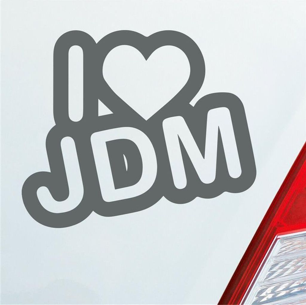 Auto Aufkleber I Love JDM Liebe Tuning 12x10 cm Grau Sticker Heckscheibenaufkleber