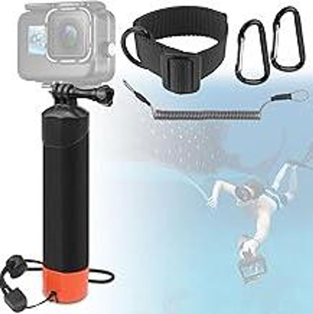 Schwimmer Handgriff, Action Cam Zubehör Handler für Go Pro Hero 12/11/10/9/8/7/6/5/4/3, Unterwasser Handstick mit Sicherheitsgurt und Armschlaufe
