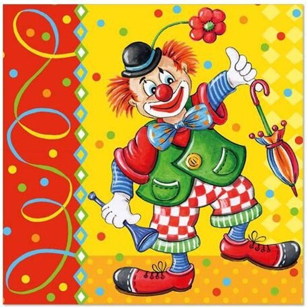 Papstar Servietten, 3-lagig 1/4-Falz 33 cm x 33 cm "Clown", 6 x 100 Stück