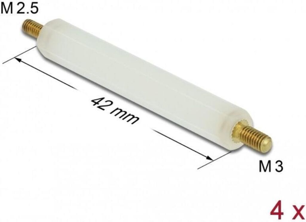 DELOCK Abstandshalter M2.5 x M3,Sechskant,Außen/Außen 42 mm