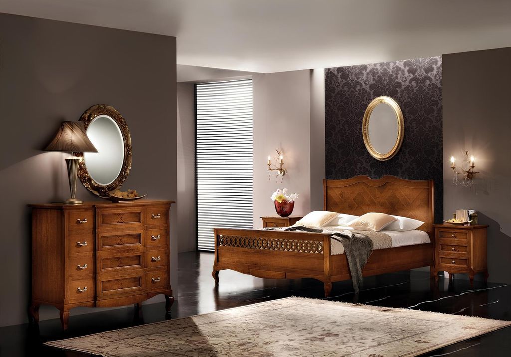 Bett Nachttisch Kommode 4tlg. Schlafzimmer Set Design Klassisch Luxus Betten Neu