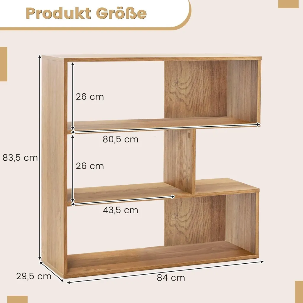 Petite bibliothèque bois 3 niveaux concave avec kit de sécurité murale - 2