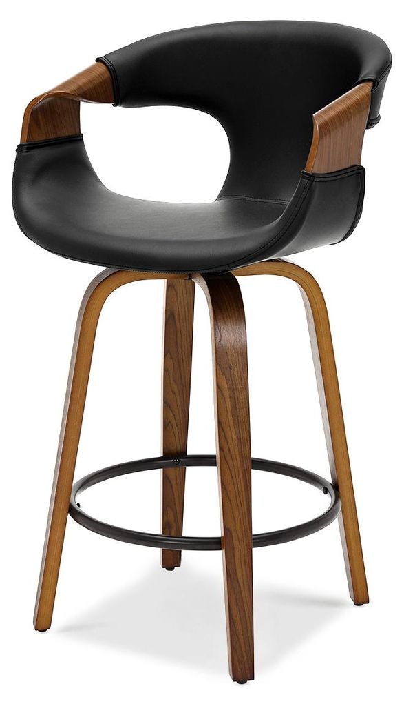 Chaise de bar pivotante DARLENIS - noir / noyer Image du produit 