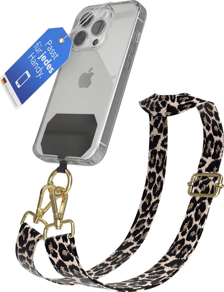 EAZY CASE - Handykette Universal Pad zum Umhängen, kompatibel mit jedem Handy, Kette mit Hülle, Handyband Leo Style in Taupe