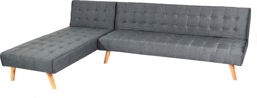 Ecksofa HWC-K38, Sofa Klappsofa, Liegefläche links/rechts, Stoff/Textil Massivholz MVG- 256cm dunkelgrau