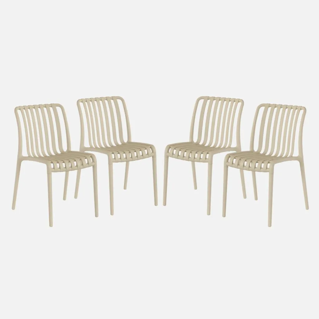 Set 4 Sedie Esterno Beige Impilabili Lavabili per Famiglia e Bar