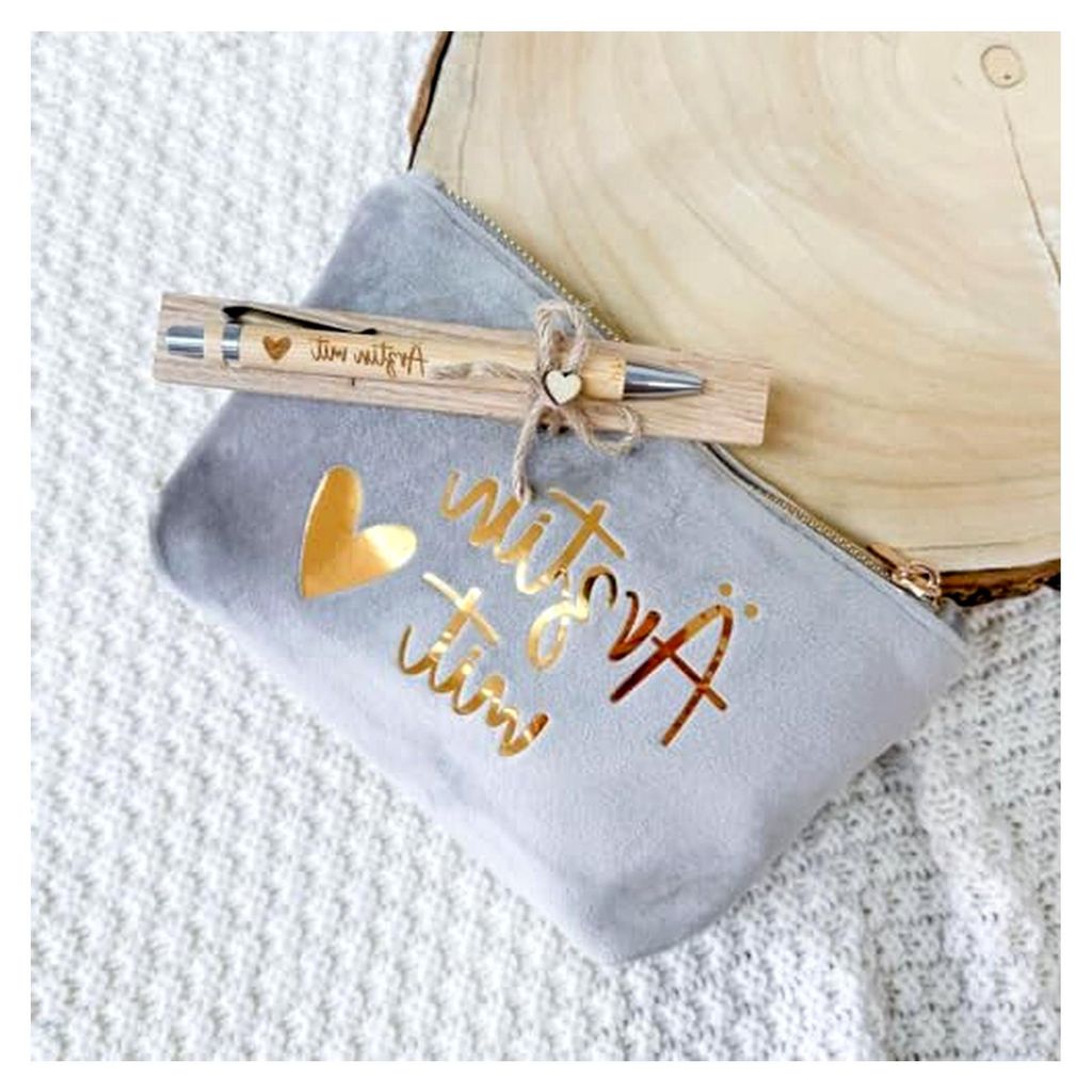 Geschenkset - Ärztin mit Herz | Kosmetiktasche aus Samt und Kugelschreiber | personalisierte Geschenkidee als Dankeschön oder Abschied | Arzt Abs...