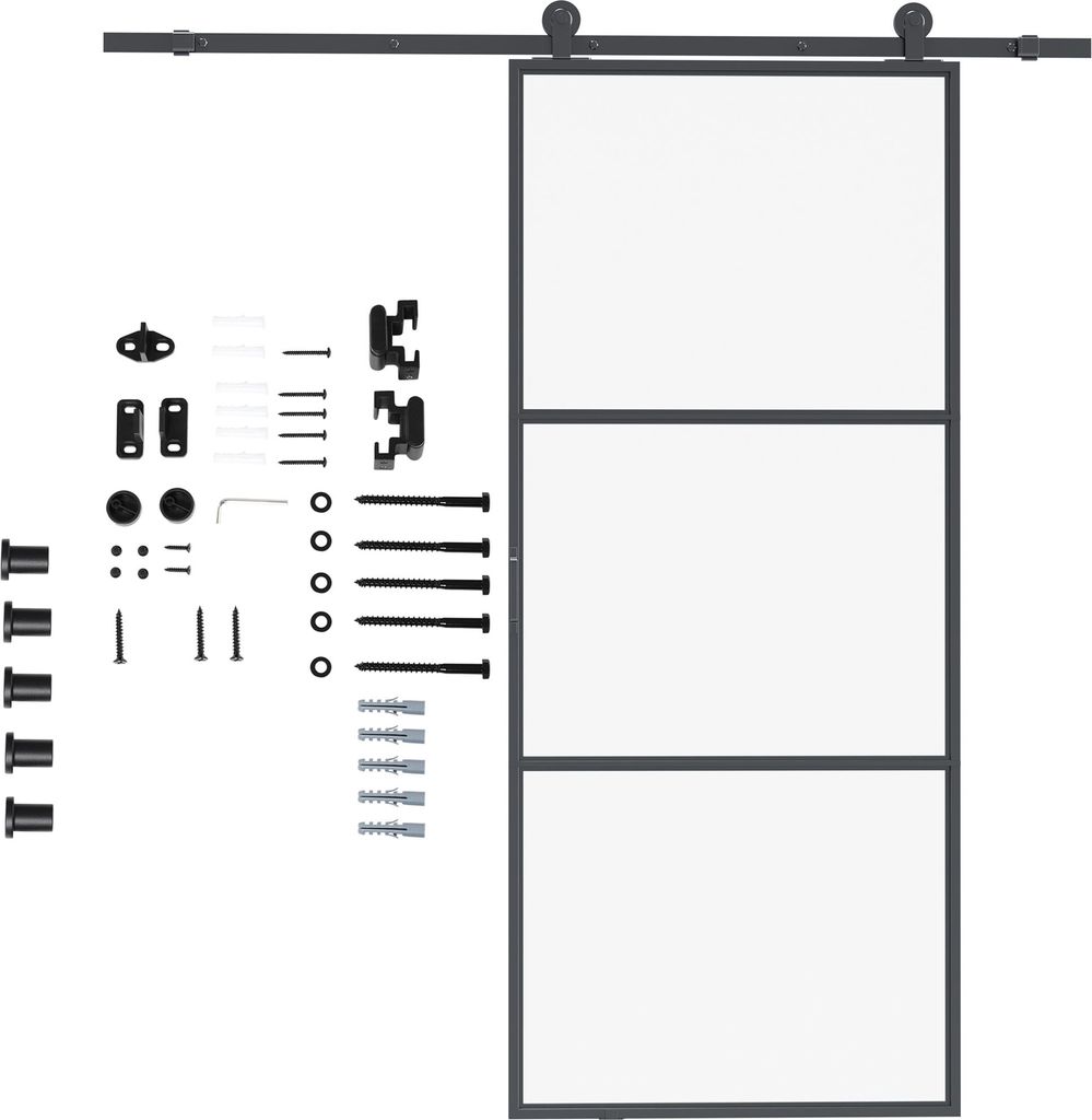 Schiebetür-Kit, Kohlenstoffstahl, Installations-Set ohne Tür, platzsparend, Schwarz