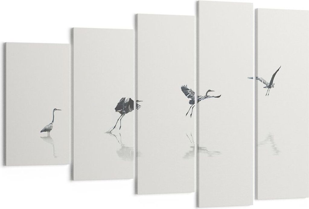Bild auf Leinwand - Leinwandbild - 5 Teile - Flug Vogel Reiher - 150x100cm - Wand Bild - Wanddeko - Wandbilder - Leinwanddruck - Bilder - Wanddekor...