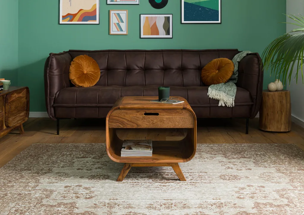 Table basse bois Sheesham massif laqué MAILAND 60x50x50cm marron clair - 9