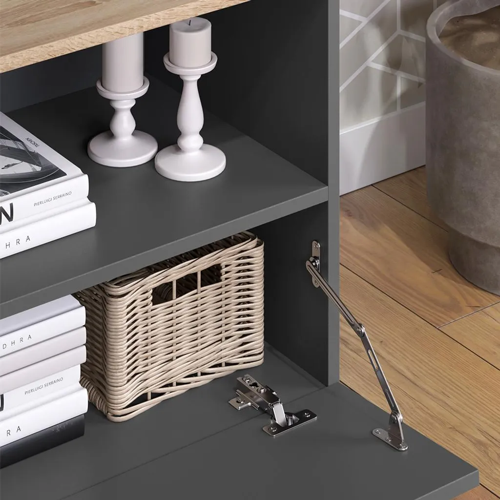 Petit Meuble de Rangement Vicco Wido avec Abattant Coloris Gris et Bois